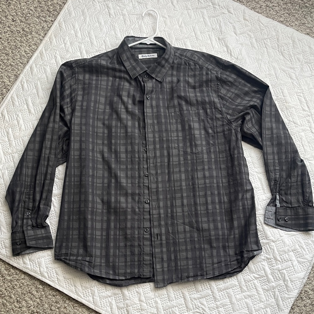 Tommy Bahama Black and Gray Checkered Shirt